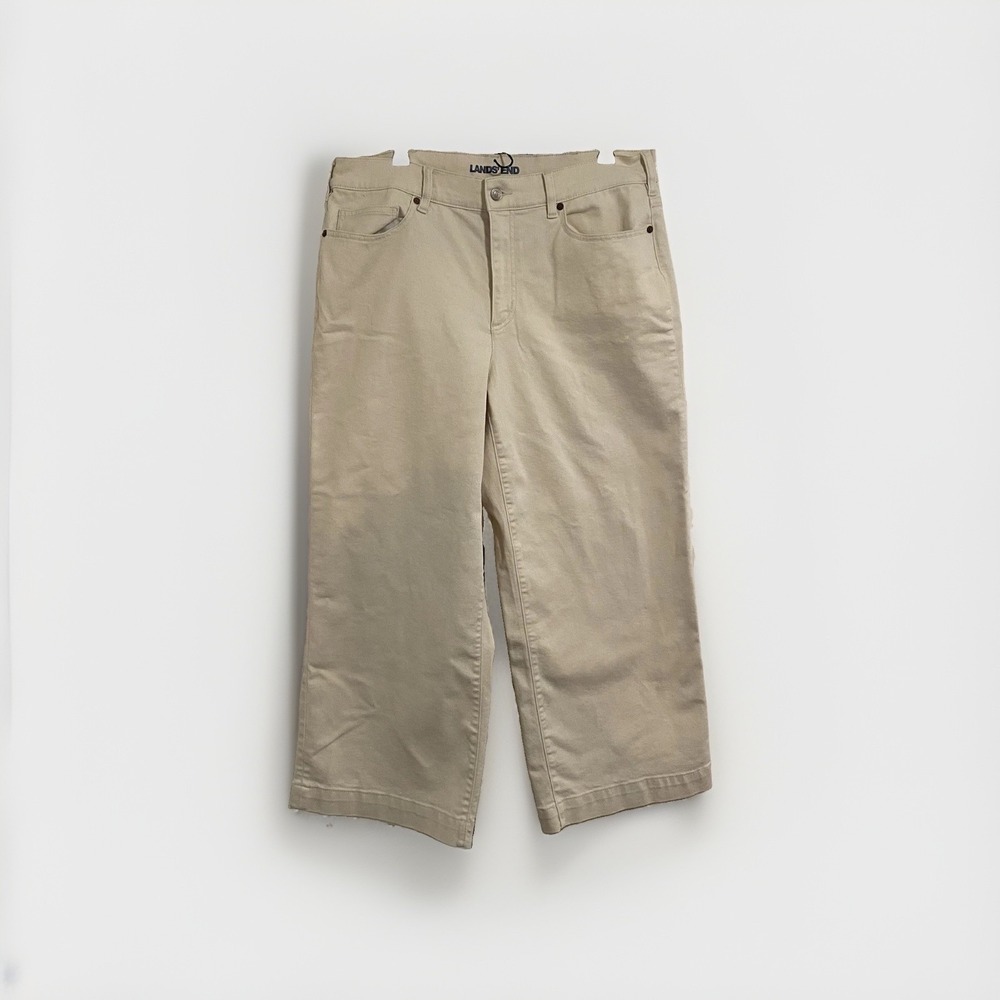 Lands' End Cream Wide Leg Pants High Rise Ivory Ecru Canvas‎ Denim Size 16W